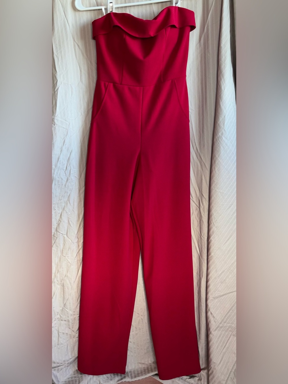 Crystal Sky Vibrant Red Strapless Wide-Leg Jumpsuit Size XS